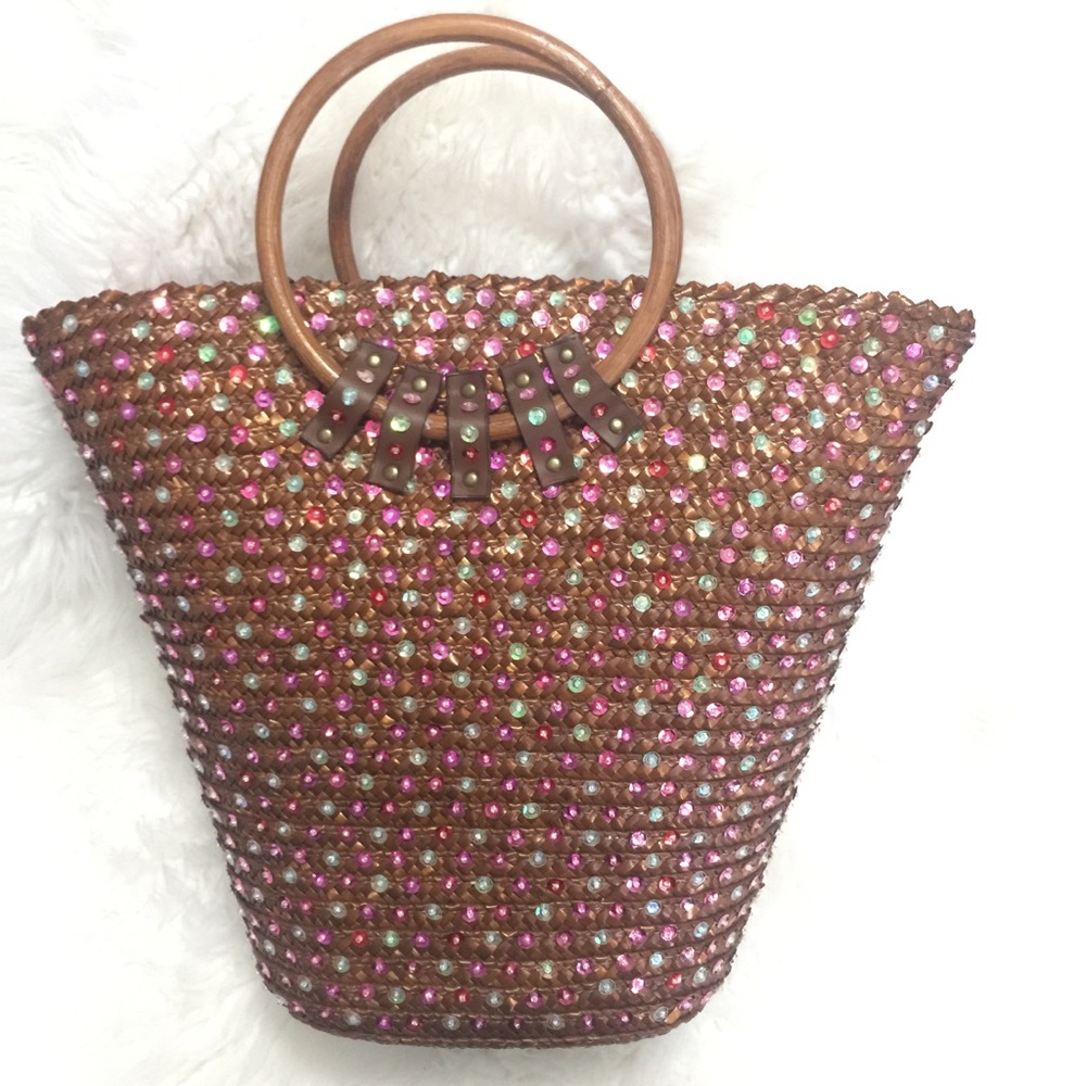Beautiful Victoria Secret Sequined Basket Tote Bag